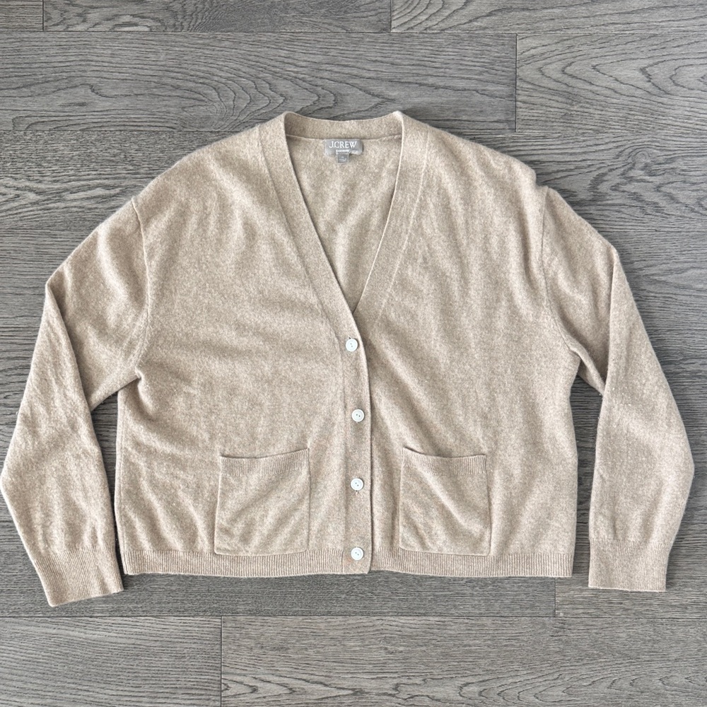 🌼J. CREW🌼 100% Cashmere Patch Pocket Cardigan, Size XL